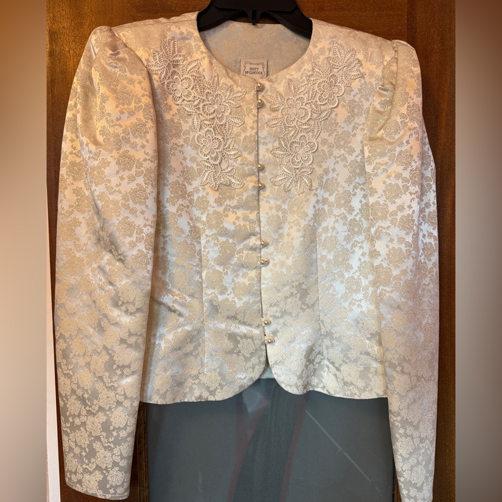 Gunne Sax by Jessica McClintock Vtg Scott McClintock Button Ivory Satin Jacket